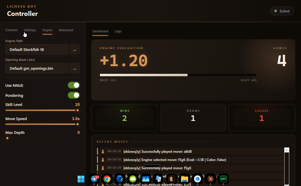 Engine tab — Stockfish path, NNUE, pondering, skill, speed, depth